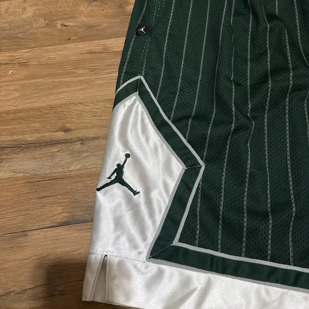Air Jordan Wings 20th Anniversary Green Pinstripe Diamond Silky Shiny Y2K Shorts